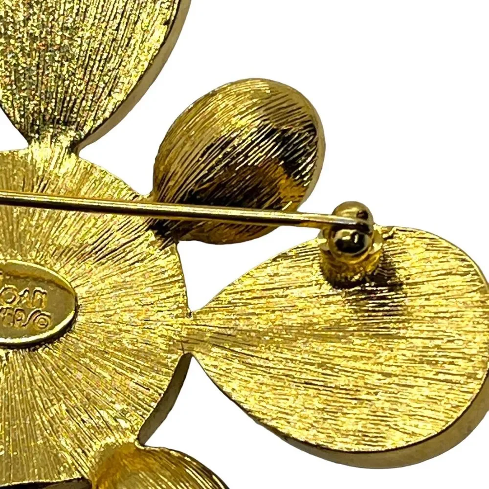 Joan Rivers Maltese Cross Brooch Pin Signed Large Black Faux Amber & Pearl Gems